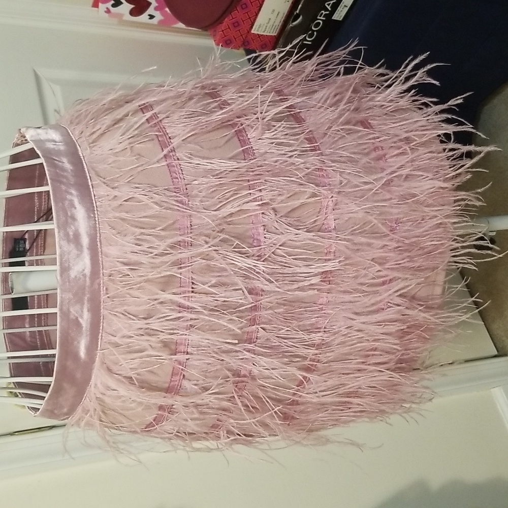 Missguided pink petite ostrich feather miniskirt. Size 2 petite. NWT - Picture 2 of 11